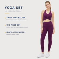 Ensemble de sport sans couture pour femme Gym Plum : soutien-gorge noué en nylon et élasthanne, legging taille haute, tenue de sport personnalisée en usine