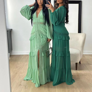 RNSHANGER Chic da donna Casual abito <span class=keywords><strong>Midi</strong></span> a manica lunga con volant Vintage abiti da festa di compleanno tinta unita da donna abito tinta unita - Product Image 3