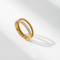 YF3428 Nouvelle bague vintage tendance étanche en acier inoxydable plaqué or PVD 18 carats, double couche torsadée, zircon 5A