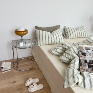 Bộ đồ giường Nhà Sọc sợi nhuộm rửa bông <span class=keywords><strong>chambray</strong></span> Duvet Quilt Cover bộ đồ giường đặt chăn Ga Trải Giường Bộ gối - Product Image 5