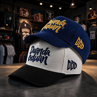 Gorra de Béisbol de 5 Paneles con Bordado 3D Personalizado, Letras Frontales, Logotipo Lateral, Color Azul Marino y Gris, Diseño Estructurado OEM