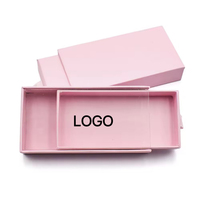 Boîte de tiroir de fenêtre transparente rose luxueuse pour l'emballage cosmétique de fard à joues de cils avec la manipulation d'impression de revêtement UV de doublure d'éponge