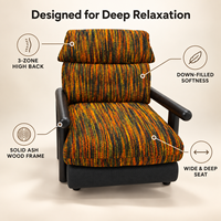 Fauteuil individuel moderne de luxe en tissu avec structure en bois massif et accoudoirs en bois de frêne véritable, idéal pour salon, hôtel, villa ou projet de lounge.