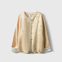 Haut à col rond en soie véritable de style chinois pour femmes, manteau jacquard à manches longues pour le printemps, chemisier en soie vintage oriental élégant