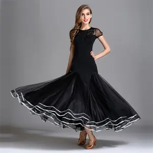 Women Adult Black Long Ballroom Dance Dresses Latin