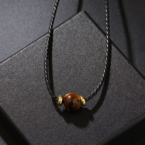 朋克长链虎眼天然石材吊坠项链合金珠子简约男女项链 - Product Image 3