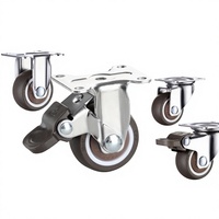 Roue pivotante plate directionnelle de 1,5 pouce avec frein fixe de 1 pouce, roulement à billes, roue en caoutchouc, faible bruit, marron/argent
