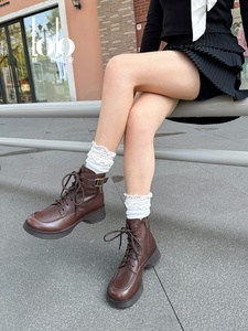Bottes Martin classiques Ew, à boucle tendance, respirantes, à talon épais, bottes hautes pour femmes - Product Image 5