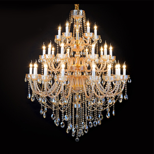 Lustre en cristal de style européen en couleur champagne, lampe de plafond de luxe pour salle à manger, salon, suite d'hôtel, éclairage - Product Image 1