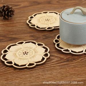 Posavasos de Madera Personalizado con Forma de Flor, Redondo, Color Madera Natural, Aislante del Calor, para Tazas de Té, Decorativo - Product Image 3