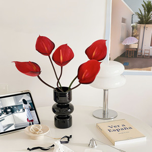 Alocasia artificielle rouge haut de gamme, toucher doux en caoutchouc, Anthurium minimaliste pour arrangement floral de salon, décoration intérieure - Product Image 6