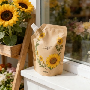 Pochette souple biodégradable personnalisée en papier kraft brun avec bec verseur pour huile et shampoing, recyclable, 50 ml, 250 ml, 500 ml - Product Image 2