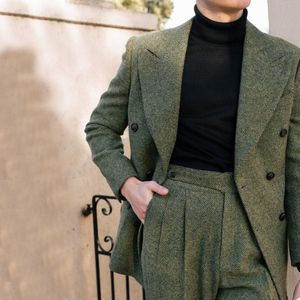 Giacche da sposa da <span class=keywords><strong>uomo</strong></span> a spina di pesce abito da <span class=keywords><strong>uomo</strong></span> 2 pezzi completo completo da <span class=keywords><strong>uomo</strong></span> elegante abito Slim Fit Tweed - Product Image 2