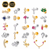 Perhiasan Tindik Labret Titanium ASTM F136 CZ Marquise Flower Drop Dangle Cluster untuk Telinga, Tulang Rawan, Helix, dan Conch