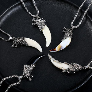 批发复古狼牙情侣项链长牙龙牙民族风格吊坠不锈钢男士吊坠项链 - Product Image 3