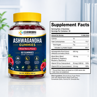 Gummies d'Ashwagandha Personnalisées OEM ODM Marque Privée, 60 Unités, Saveur Baies Mixtes, Véganes, Sans Gluten, Formule Personnalisée, Contrat