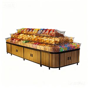 Étagère de présentation de supermarché en fer double face robuste pour les collations en bois en vrac, les noix et les bonbons. - Product Image 1