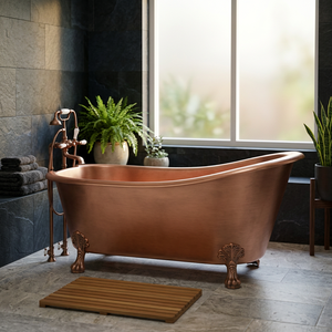 Baignoire autoportante ovale en cuivre à pattes de chat, de luxe, antique, portable, pour adultes, pour la maison et l'hôtel - Product Image 1