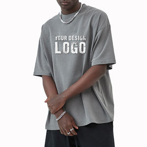 T-shirt pour homme décontracté vintage à col ras du cou, manches courtes, ample, de haute qualité, personnalisé, lavé, épaules tombantes - Product Image 1