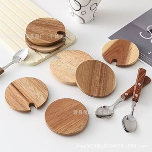 Round Beechwood Mug Lid Wide Mouth Solid Wood Dustproof <b>Teacup</b> Lid With Hole For Drinkware Accessories - Product Image 3