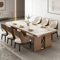 Ensemble de table et de chaises de salle à manger en marbre de luxe moderne pour villa |   Table de salle à manger rectangulaire élégante en pierre de haute qualité
