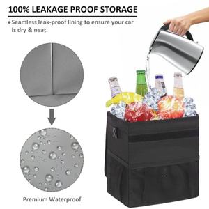 ถังขยะแขวนพนักพิงศีรษะในรถยนต์แบบพับได้ ป้องกันการรั่วซึม พร้อมฝาปิดหนัง สำหรับจัดเก็บ - Product Image 4