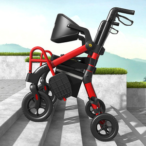 Maedest <b>Walker</b> Rollator Z55 Red Aluminum Alloy Walking Aid For <b>Elderly</b> Mobility Support - Product Image 1