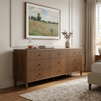 Ensemble de meubles de chambre à coucher en bois de luxe, armoire de rangement en chêne rainuré, commodes à 9 tiroirs
