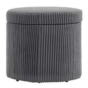 <span class=keywords><strong>HOMCOM</strong></span> Otomana Redonda de 40 cm con Almacenamiento, Taburete de Terciopelo con Tapa Extraíble y Patas, Taburete de Vanidad para Sala de Estar o Dormitorio, Gris - Product Image 1