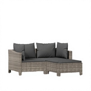 Dark Grey Rattan Entry Lounge <b>Garden</b> <b>Set</b> 3 Seater Outdoor Furniture Contemporary Design - Product Image 3