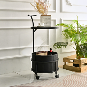 wholesale accent <b>round</b> black wood metal <b>coffee</b> <b>table</b> with wheels - Product Image 2