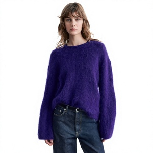 Pull en mohair pour femme, sweat-shirt personnalisé avec logo, col rond doux et moelleux, chaud, décontracté, streetwear, vêtements de luxe, vente en gros - Product Image 1