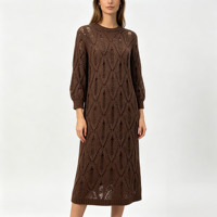 Robe longue en maille rouge Holly Midi personnalisée OEM & ODM de haute qualité pour femme, à manches longues, style pointelle, pour le loisir, vente en gros