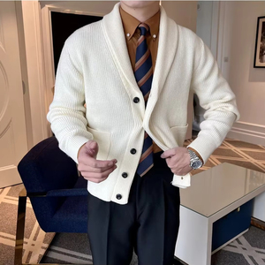 <span class=keywords><strong>Cardigan</strong></span> da Uomo di Alta Qualità in Stile Retrò <span class=keywords><strong>Slim</strong></span> con Colletto Rovesciato e Decorazione a Bottoni per la Moda Autunnale, Maglione Personalizzato - Product Image 4