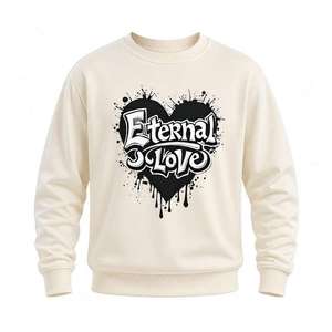 Men 350GSM Cotton Crewneck <b>Sweatshirt</b> Long Sleeve Regular Fit Soft Cream Pullover <b>Heart</b> Graphic Streetwear - Product Image 1