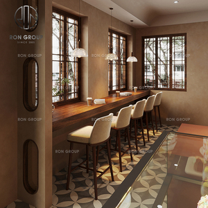 Juego de Mesa <span class=keywords><strong>y</strong></span> Sillas de Madera Marrón Oscuro <span class=keywords><strong>para</strong></span> Restaurante, Cafetería, con <span class=keywords><strong>Taburetes</strong></span> de Tela - Product Image 3