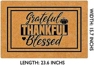 JFFBFF 23.6 po (W) X 15.7 po (L) drôle antidérapant intérieur/extérieur <span class=keywords><strong>tapis</strong></span> de bienvenue reconnaissant reconnaissant béni Thanksgiving maison Polyester - Product Image 3
