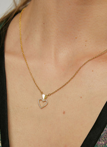 Collar de Doble Colgante de Alta Gama a la Moda, Chapado en Oro PVD de 14k, Diseño de Corazón Moderno, Cadena de Eslabones con Zirconia - Product Image 5