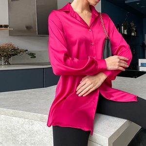 Camisa de Manga Larga para Mujer, Blusa de Satén Brillante con Solapa, Ropa de Moda - Product Image 3