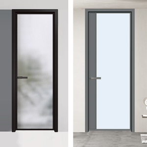 Portes <span class=keywords><strong>de</strong></span> toilettes modernes à simple battant en aluminium, <span class=keywords><strong>cadre</strong></span> en aluminium noir sur mesure, verre trempé dépoli, isolation phonique, cuisine, chambre - Product Image 4