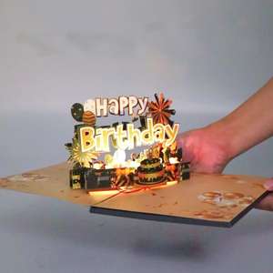 Tarjeta emergente <span class=keywords><strong>de</strong></span> Feliz Cumpleaños <span class=keywords><strong>de</strong></span> oro negro para novio, tarjeta <span class=keywords><strong>de</strong></span> <span class=keywords><strong>pastel</strong></span> <span class=keywords><strong>de</strong></span> cumpleaños 3D, tarjeta <span class=keywords><strong>de</strong></span> bendición hecha a mano tallada en 3D con música y Luz - Product Image 6