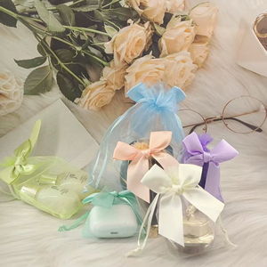 Petits sacs en <span class=keywords><strong>organza</strong></span> transparent avec nœud 11x16cm, sacs en maille romantiques pour bijoux, emballage de boucles d'oreilles, sachets pour mariage, fête de Noël - Product Image 5
