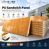 Panneau sandwich en PU à grain de bois, panneau mural décoratif isolé pour la construction