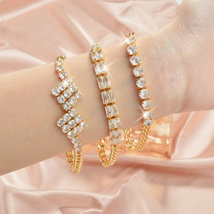 สร้อยข้อมือเทนนิสแบบเชื่อมต่อกัน ประดับเพชรซิรคอนหรูหรา ดีไซน์แฟชั่น สำหรับผู้หญิง - Product Image 5