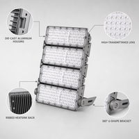 Projecteur LED modulaire 100W-1000W en aluminium moulé sous pression IP65, projecteur de stade, support en U réglable à 360°