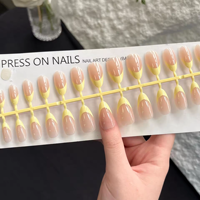Faux ongles en PMMA à presser, 30 pièces, fabriqués à la machine, réutilisables, avec colle, forme amande, couverture complète des doigts, vente en gros