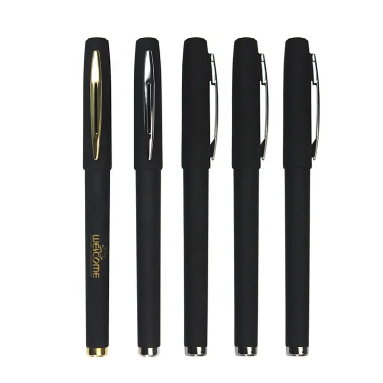 Mat buzlu Finish ile özel Logo plastik siyah jel kalemler Set toptan renkli reklam promosyon hediye jel mürekkep kalemi