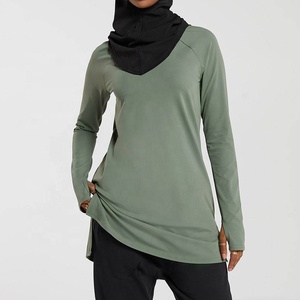 Dubai Muslim Activewear Modest Sports Long Sleeve Tops Finger Hole Workout Clothing Muslim Outfit Abaya Sportswear For Women