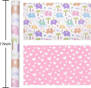 Neutral baby shower <b>gift</b> wrapping paper Cartoon baby <b>elephant</b> pattern Double sided printing Customizable - Product Image 2