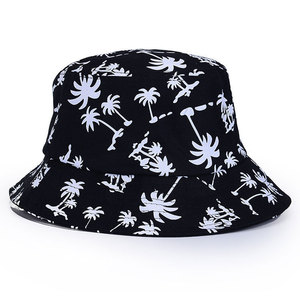 Women's Coconut Tree Print Fisherman Hat Navy White Summer Sun Protection Bucket Hat For Outdoor Travel - Product Image 4